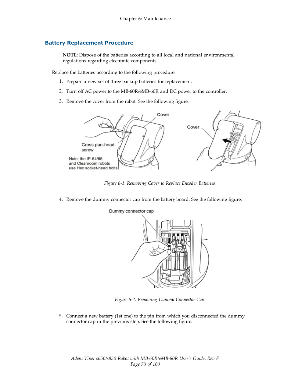 Battery replacement procedure | Adept s650 Viper User Manual | Page 73 / 100