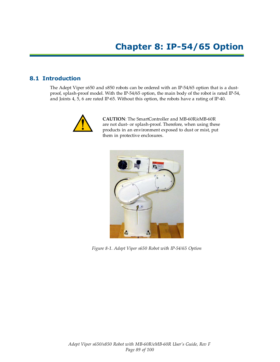 Chapter 8: ip-54/65 option, 1 introduction | Adept s650 Viper User Manual | Page 89 / 100