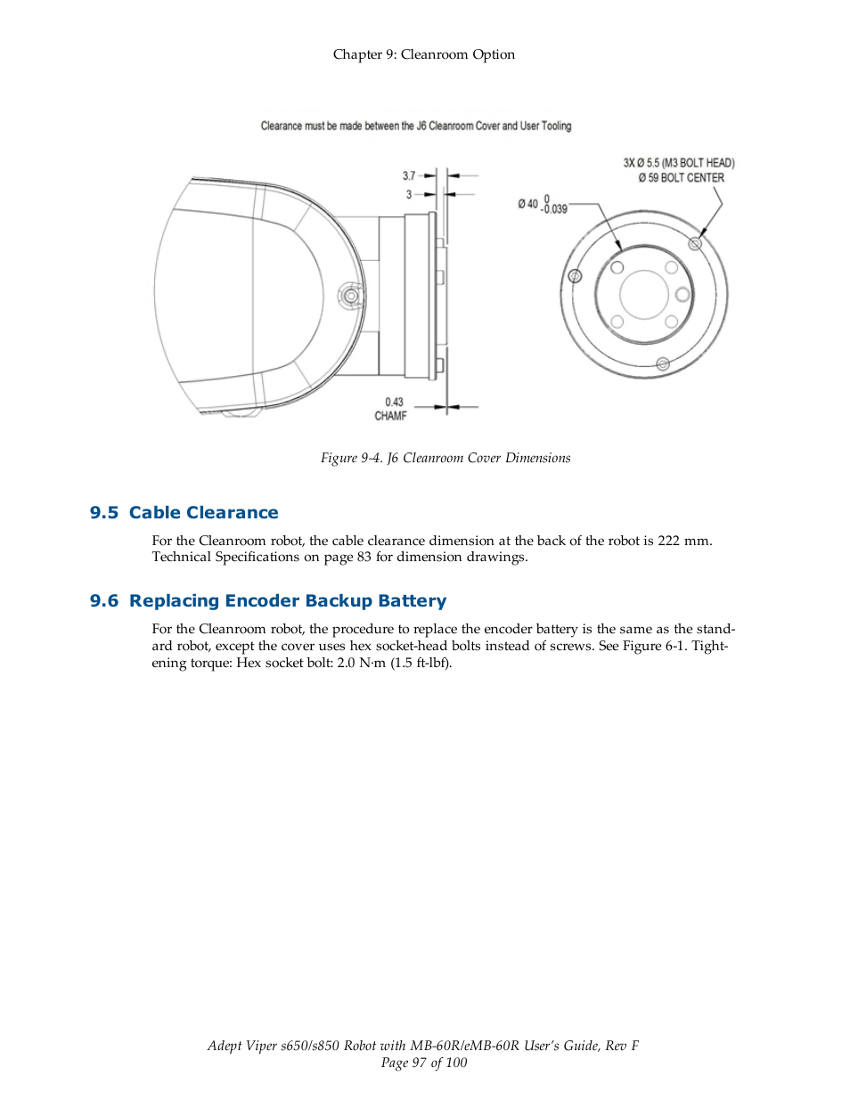 5 cable clearance, 6 replacing encoder backup battery | Adept s650 Viper User Manual | Page 97 / 100