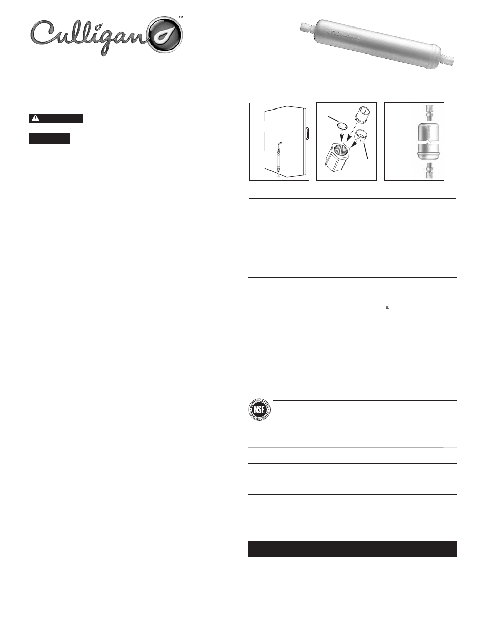 Datos de funcionamiento, Instrucciones para la instalación del filtro, Condiciones de la prueba | Requisitos de funcionamiento, Precauciones | Culligan IC-100 User Manual | Page 2 / 2