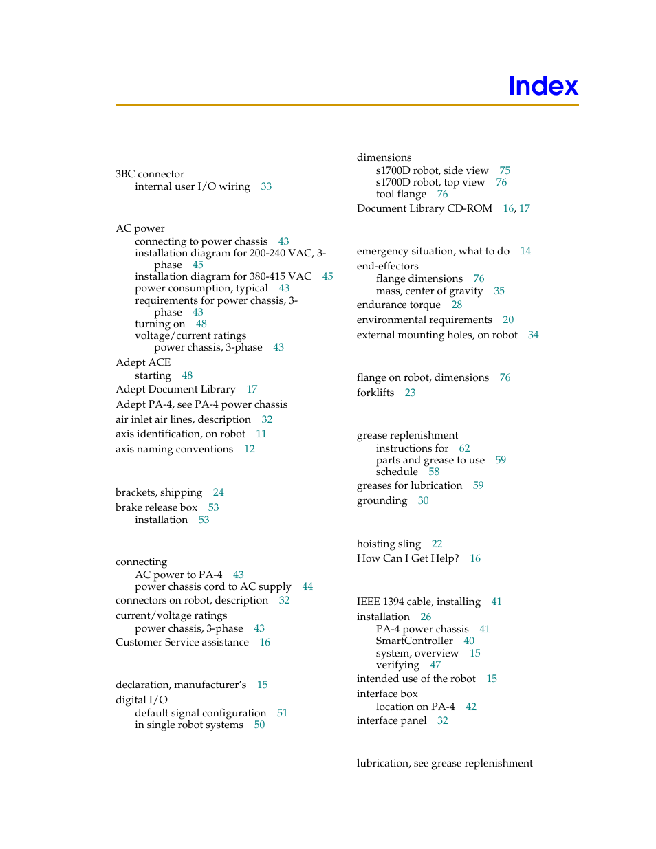 Index | Adept s1700D Viper User Manual | Page 79 / 82