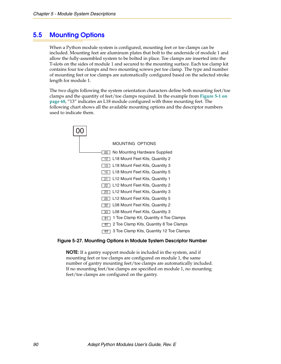 5 mounting options, Section 5.5 on | Adept Python User Manual | Page 90 / 170
