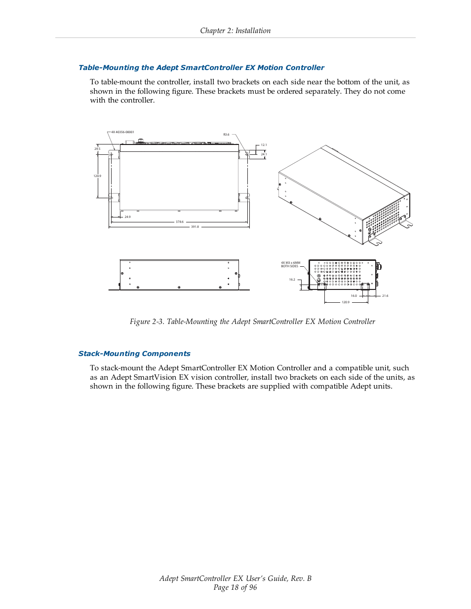 Chapter 2: installation, Stack-mounting components | Adept EX SmartContoller User Manual | Page 18 / 96