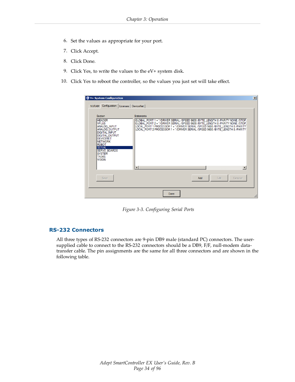 Rs-232 connectors | Adept EX SmartContoller User Manual | Page 34 / 96