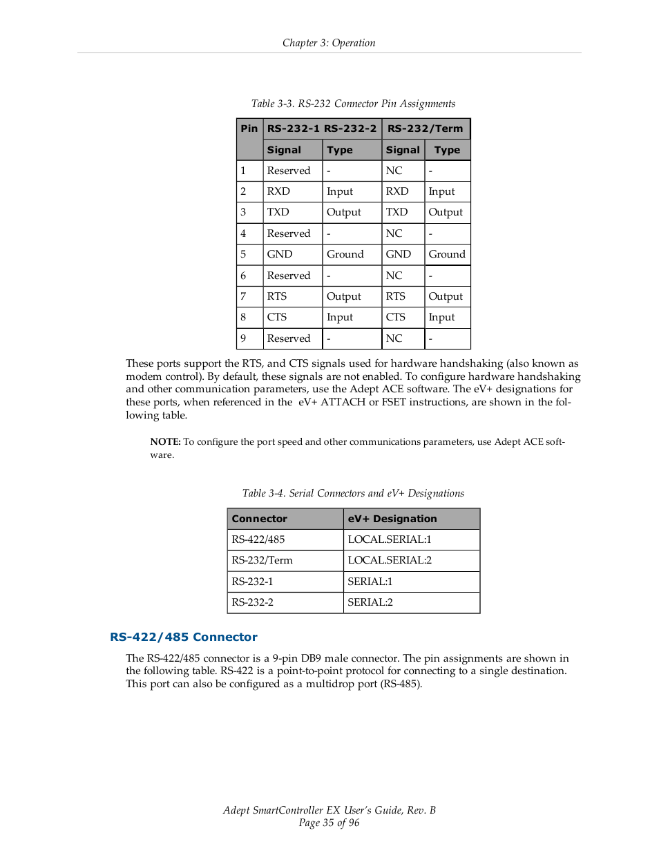 Rs-422/485 connector | Adept EX SmartContoller User Manual | Page 35 / 96