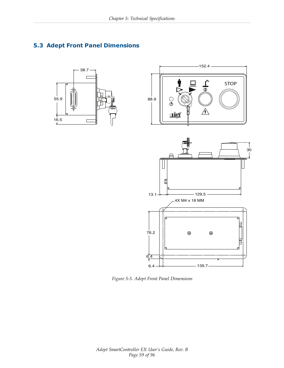 3 adept front panel dimensions | Adept EX SmartContoller User Manual | Page 59 / 96