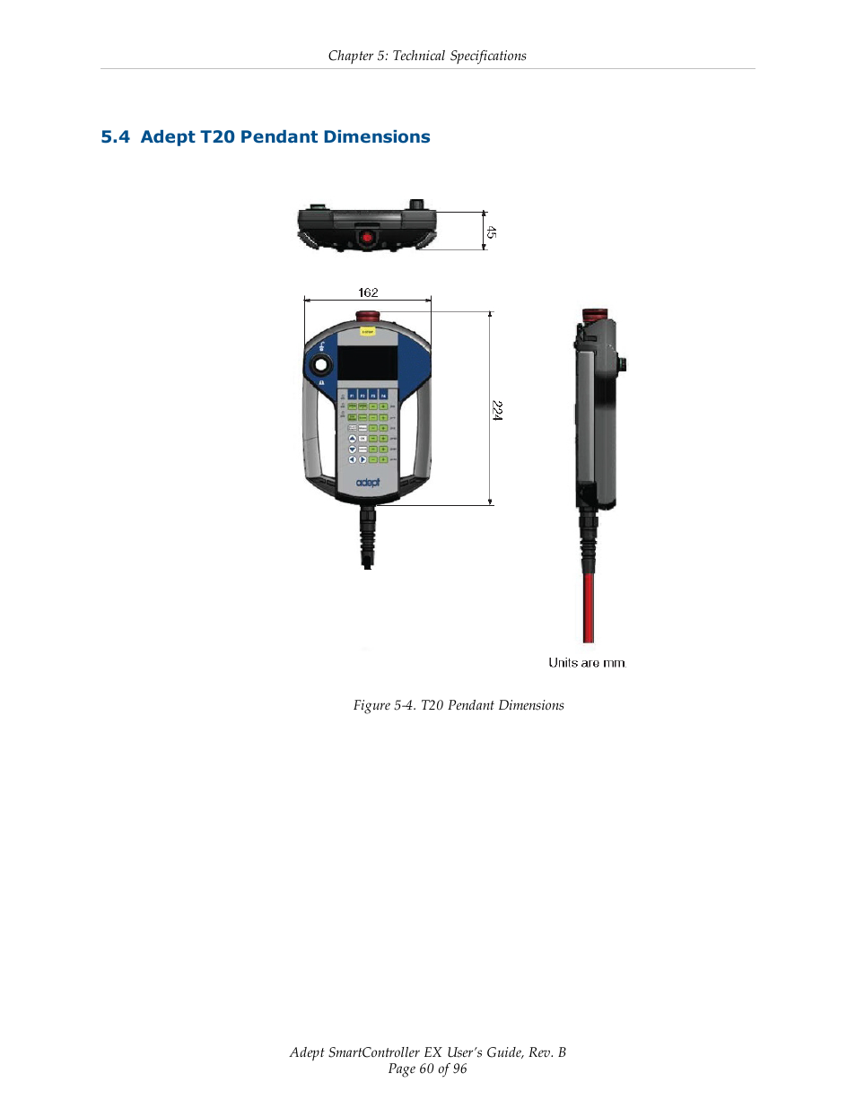 4 adept t20 pendant dimensions | Adept EX SmartContoller User Manual | Page 60 / 96