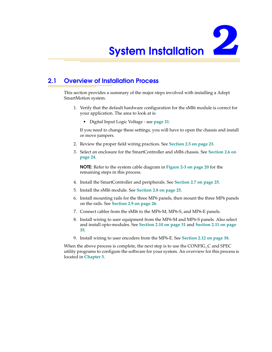 System installation, 1 overview of installation process | Adept SmartMotion User Manual | Page 17 / 60