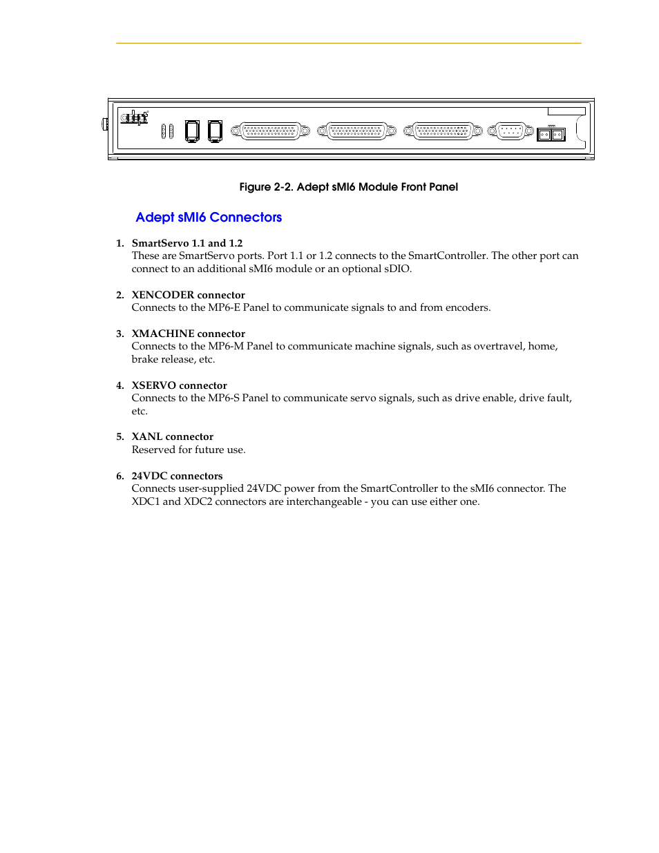 Adept smi6 connectors | Adept SmartMotion User Manual | Page 19 / 60