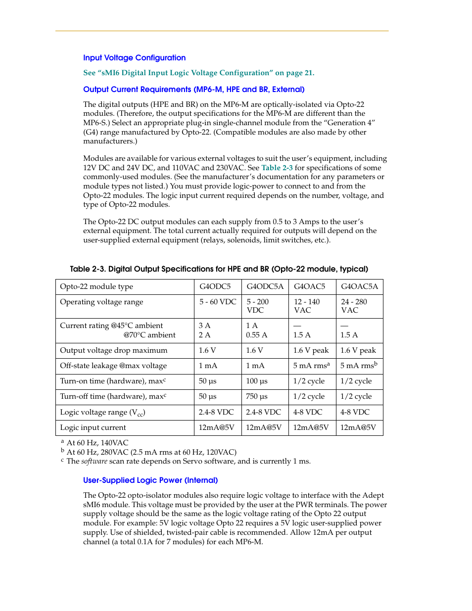 Input voltage configuration, User-supplied logic power (internal) | Adept SmartMotion User Manual | Page 32 / 60