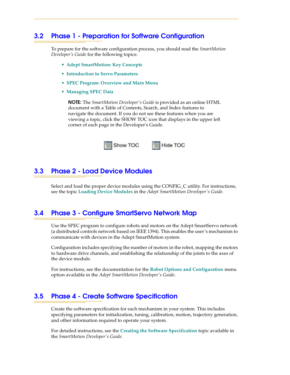 2 phase 1 - preparation for software configuration, 3 phase 2 - load device modules, 4 phase 3 - configure smartservo network map | 5 phase 4 - create software specification | Adept SmartMotion User Manual | Page 44 / 60