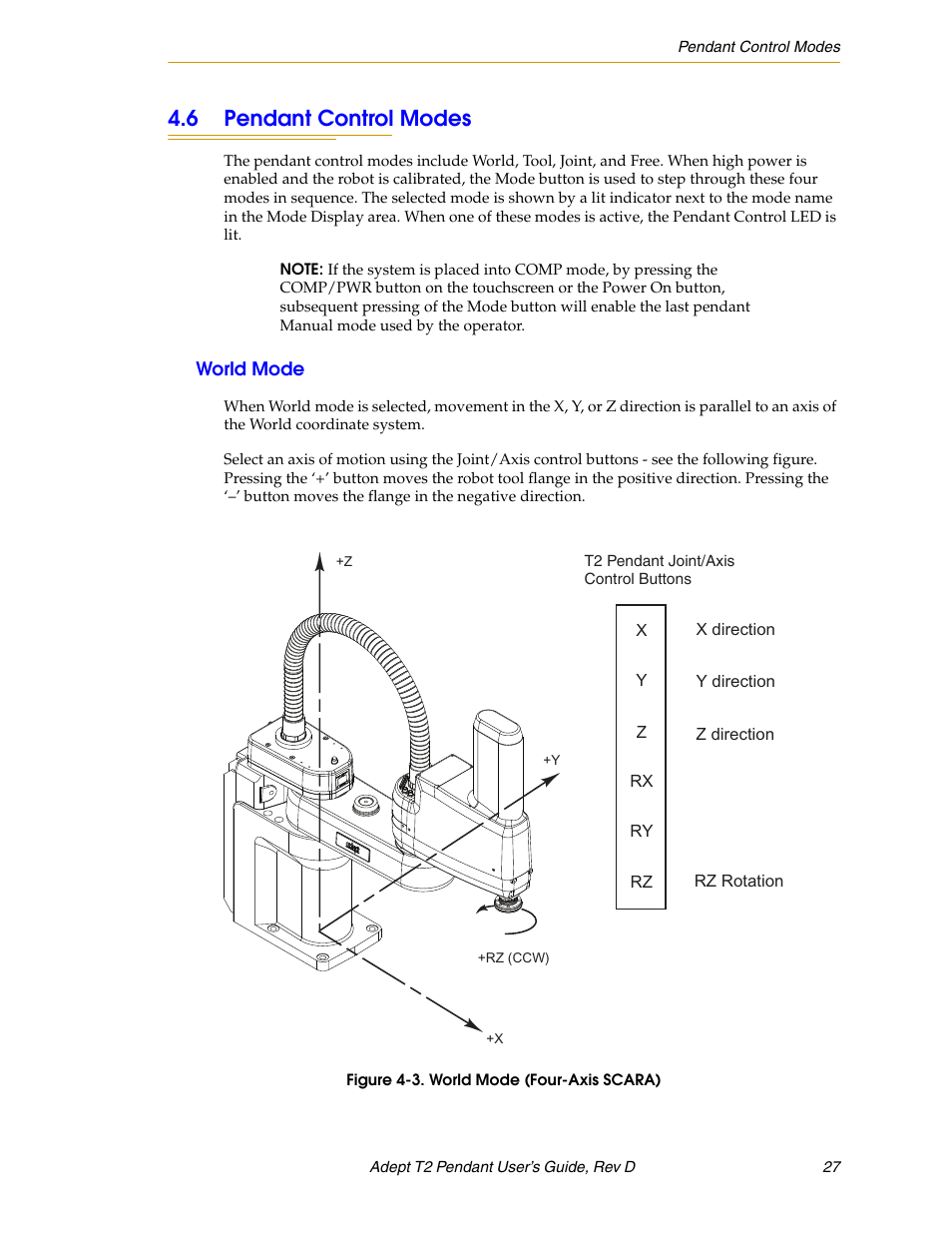 6 pendant control modes, World mode | Adept T2 Pendant User Manual | Page 27 / 50