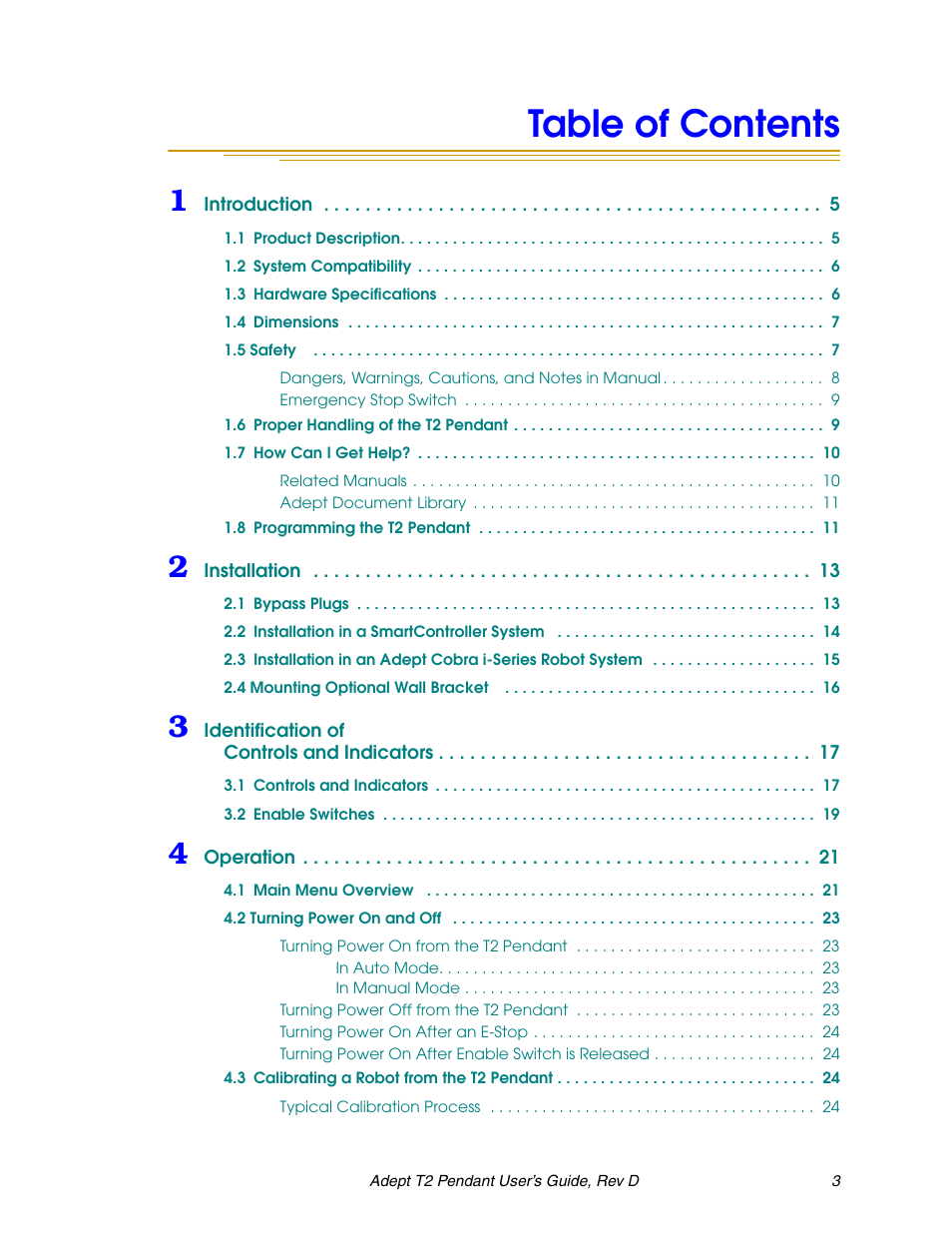 Adept T2 Pendant User Manual | Page 3 / 50