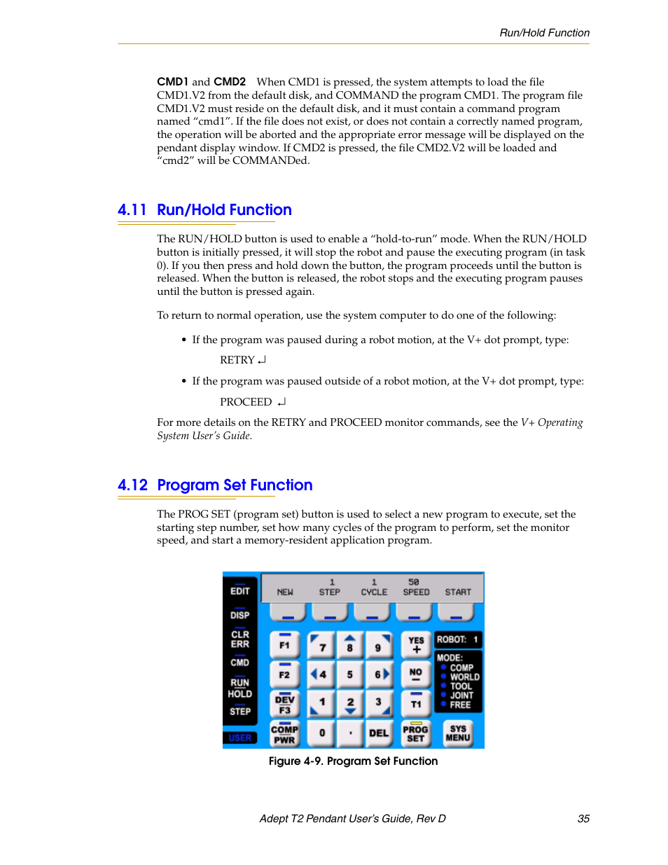 11 run/hold function, 12 program set function | Adept T2 Pendant User Manual | Page 35 / 50
