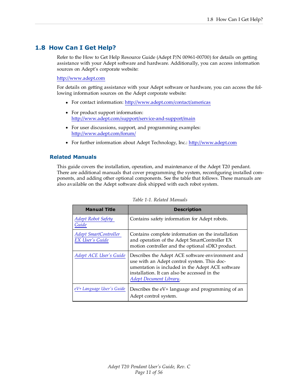 8 how can i get help, Related manuals | Adept T20 Pendant User Manual | Page 11 / 56