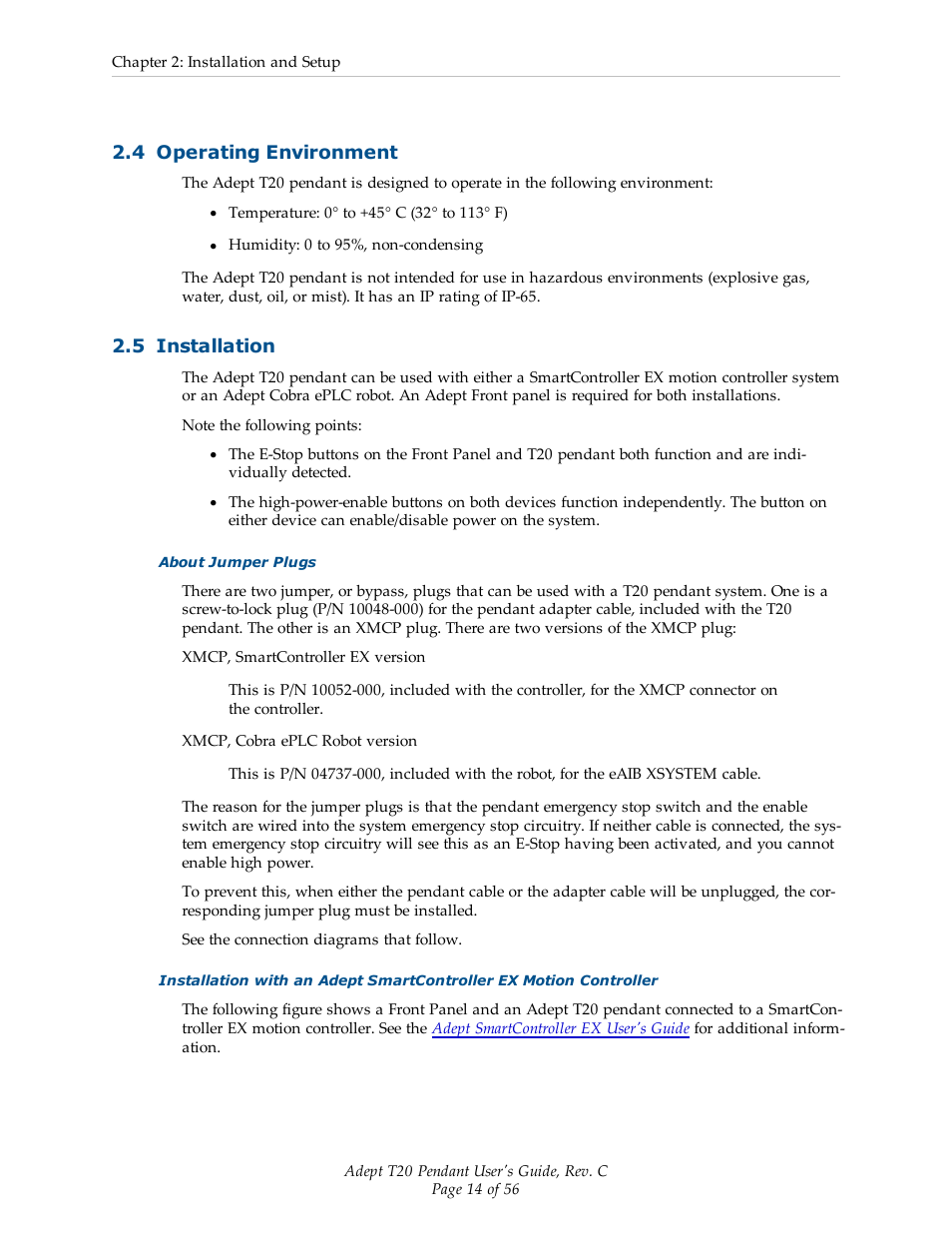 4 operating environment, 5 installation | Adept T20 Pendant User Manual | Page 14 / 56