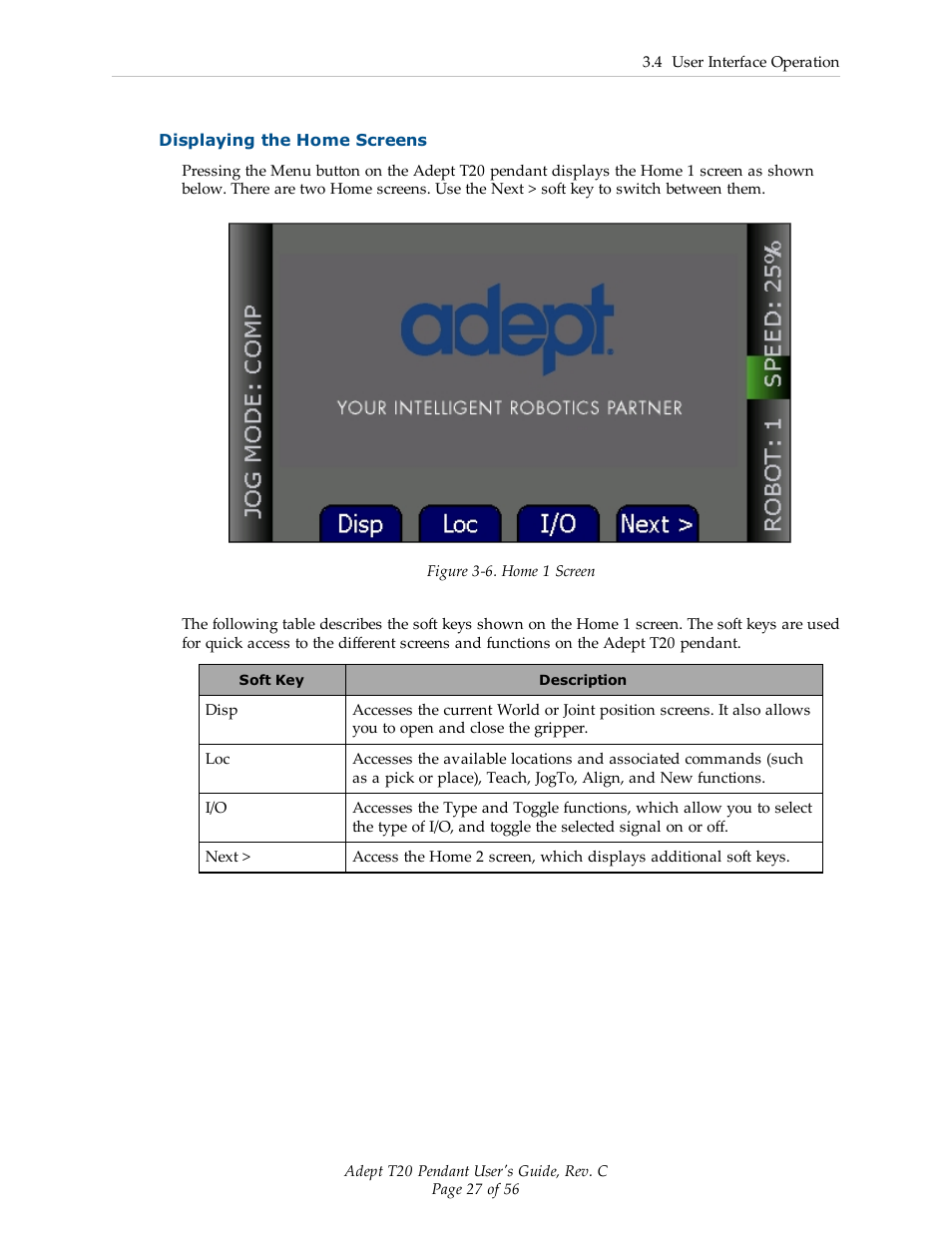 Displaying the home screens | Adept T20 Pendant User Manual | Page 27 / 56