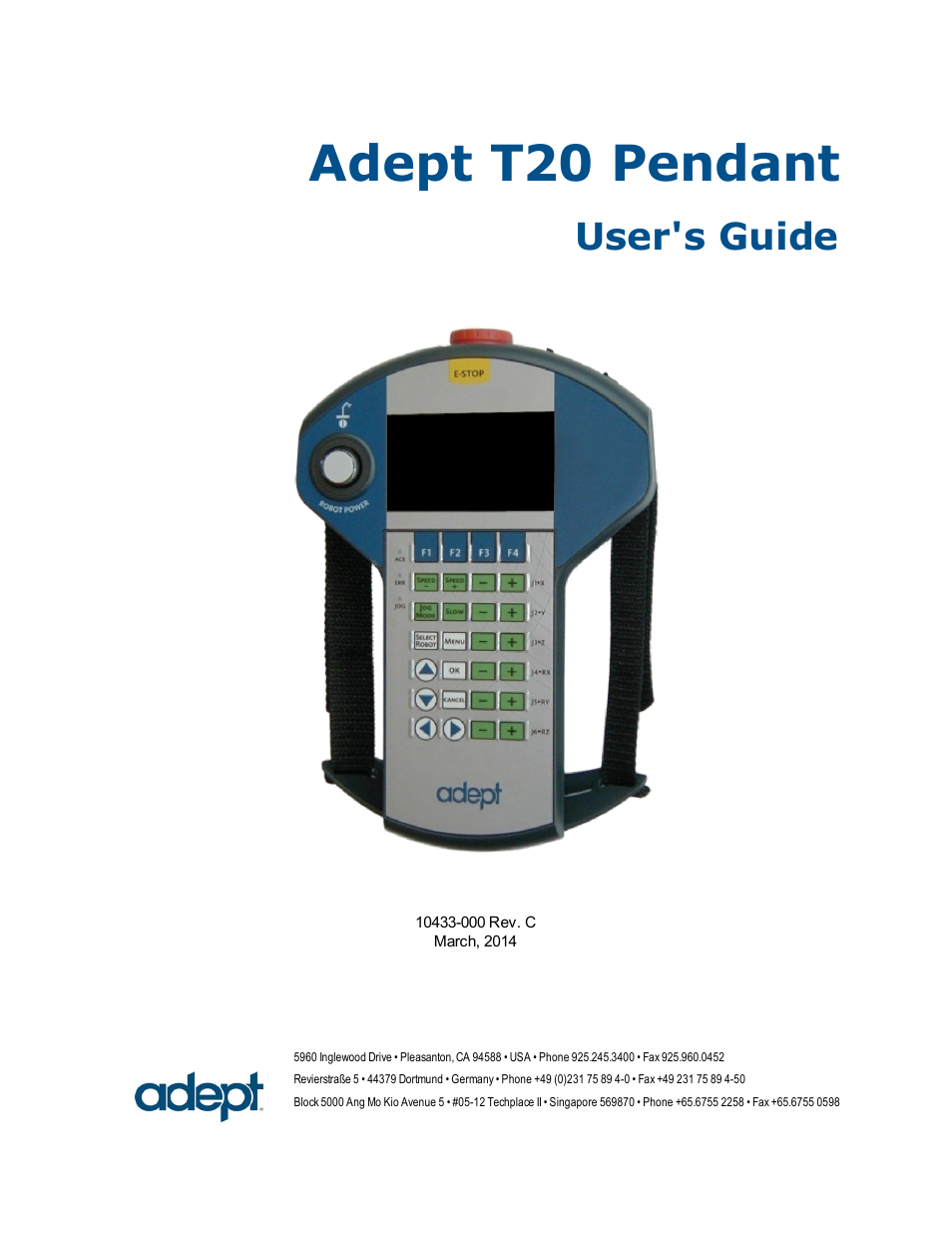 Adept t20 pendant, User's guide | Adept T20 Pendant User Manual | Page 3 / 56