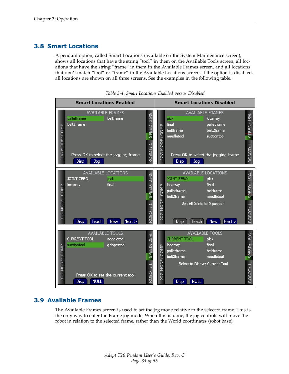 8 smart locations, 9 available frames | Adept T20 Pendant User Manual | Page 34 / 56