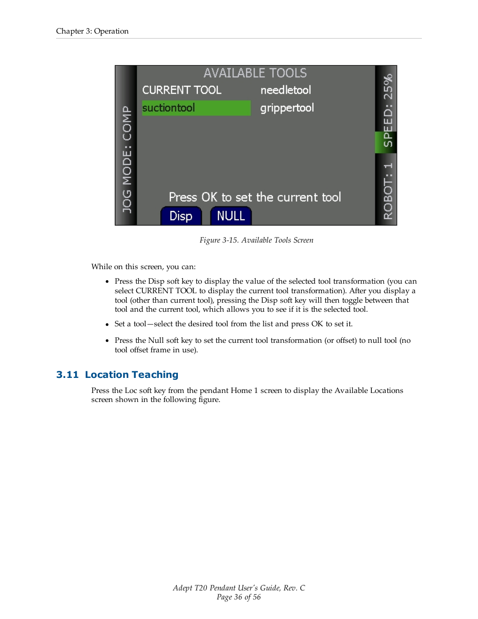 11 location teaching | Adept T20 Pendant User Manual | Page 36 / 56