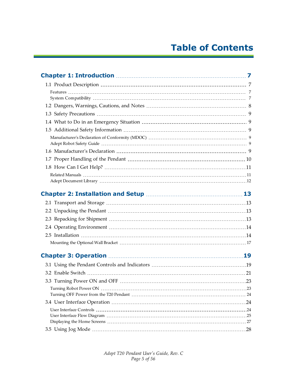 Adept T20 Pendant User Manual | Page 5 / 56