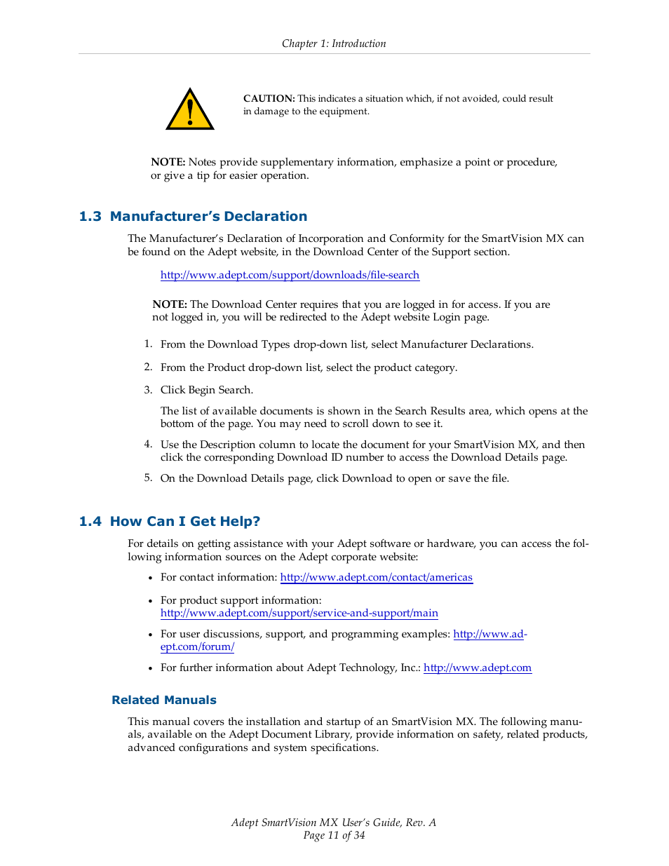 3 manufacturer’s declaration, 4 how can i get help, Related manuals | Adept Smart Vision MX User Manual | Page 11 / 34