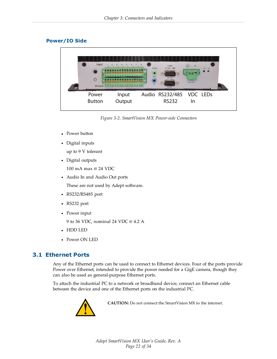 Power/io side, 1 ethernet ports | Adept Smart Vision MX User Manual | Page 22 / 34