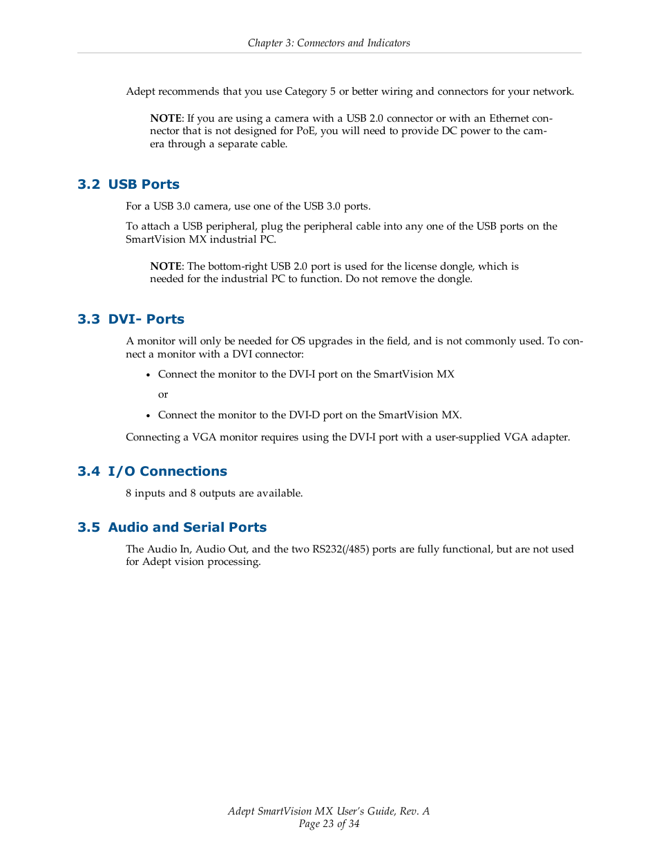 2 usb ports, 3 dvi- ports, 4 i/o connections | 5 audio and serial ports | Adept Smart Vision MX User Manual | Page 23 / 34