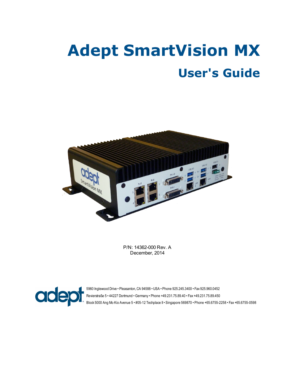 Adept smartvision mx, User's guide | Adept Smart Vision MX User Manual | Page 3 / 34