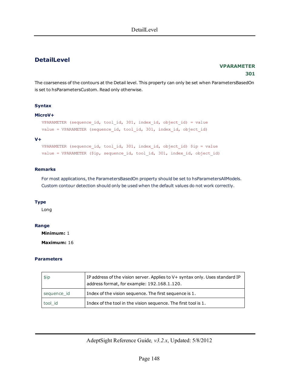 Detaillevel | Adept AdeptSight Reference Guide User Manual | Page 148 / 579