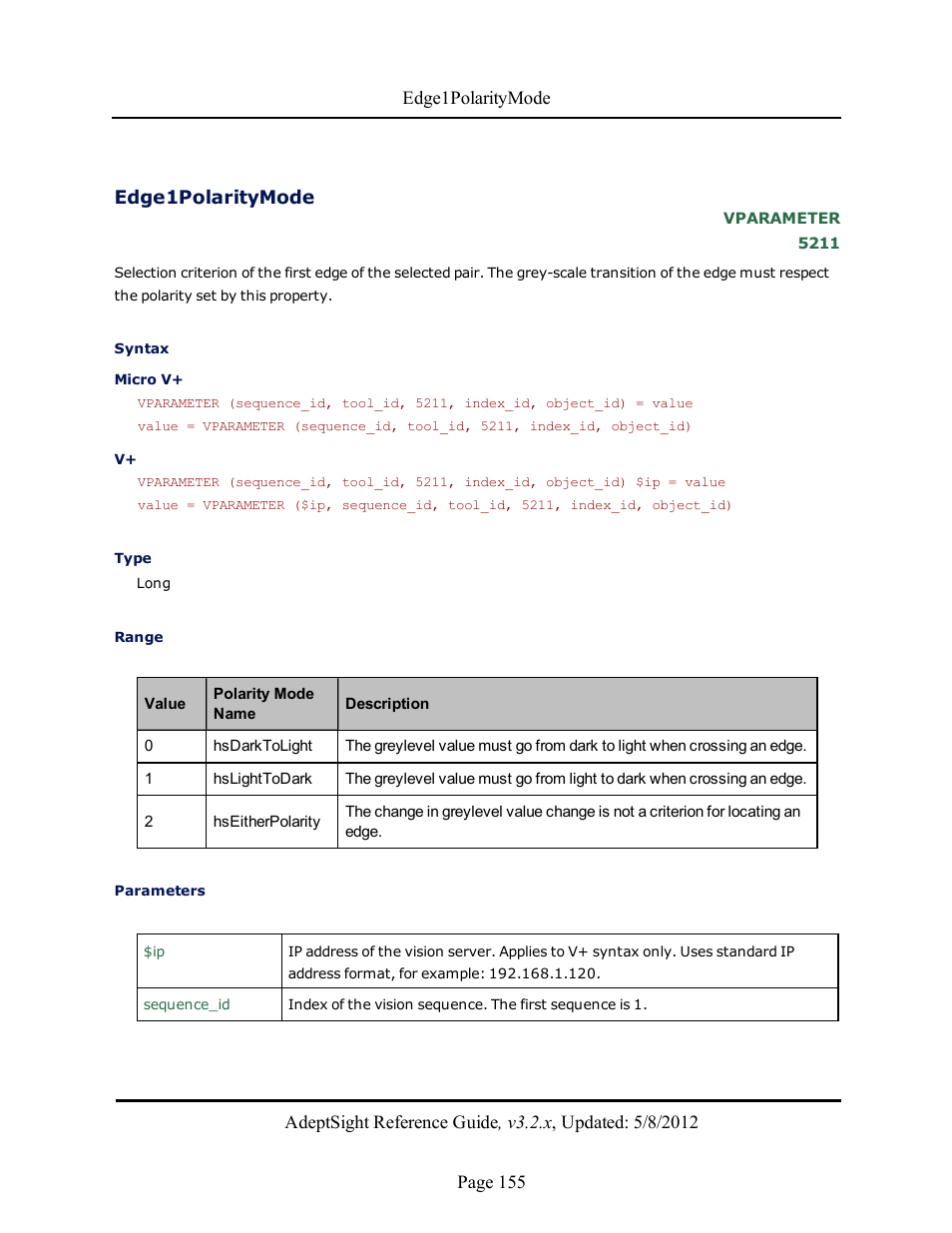 Edge1polaritymode | Adept AdeptSight Reference Guide User Manual | Page 155 / 579