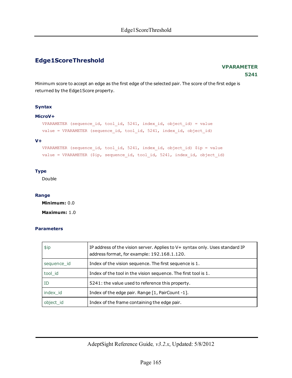 Edge1scorethreshold | Adept AdeptSight Reference Guide User Manual | Page 165 / 579