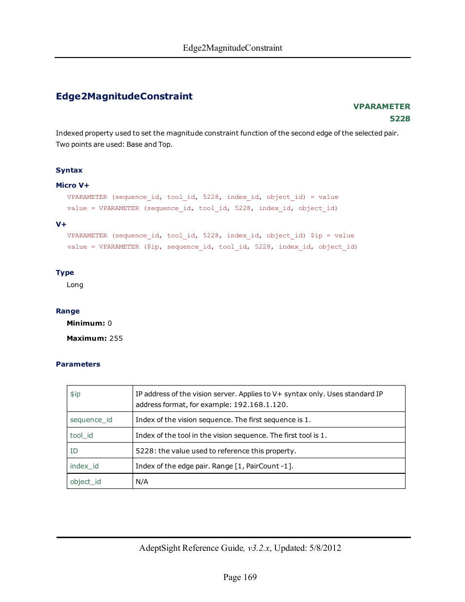 Edge2magnitudeconstraint | Adept AdeptSight Reference Guide User Manual | Page 169 / 579