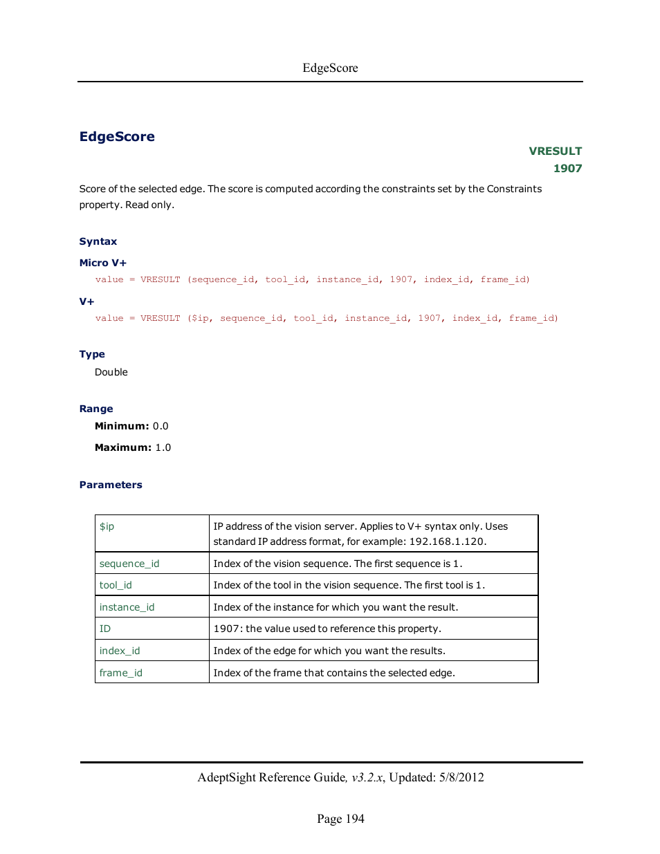 Edgescore | Adept AdeptSight Reference Guide User Manual | Page 194 / 579