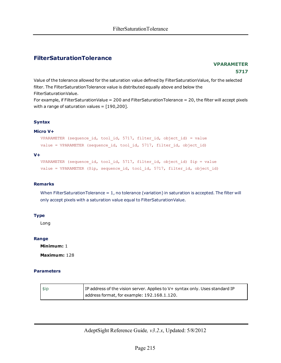 Filtersaturationtolerance | Adept AdeptSight Reference Guide User Manual | Page 215 / 579