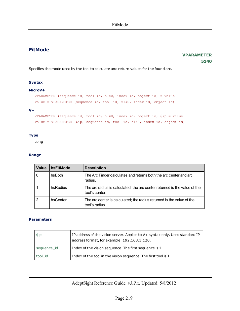 Fitmode | Adept AdeptSight Reference Guide User Manual | Page 219 / 579