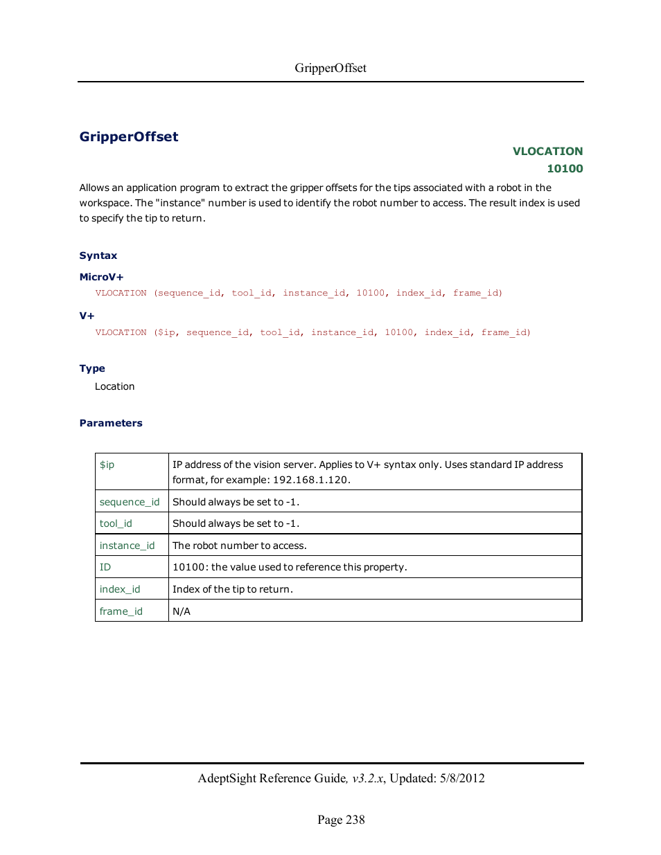 Gripperoffset | Adept AdeptSight Reference Guide User Manual | Page 238 / 579