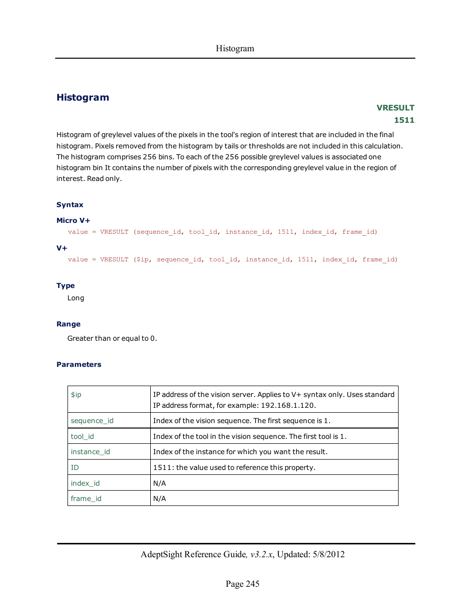 Histogram | Adept AdeptSight Reference Guide User Manual | Page 245 / 579