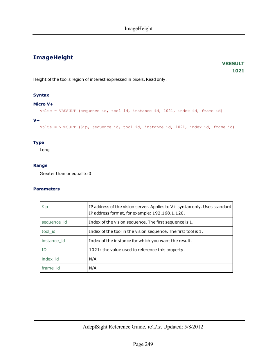 Imageheight | Adept AdeptSight Reference Guide User Manual | Page 249 / 579