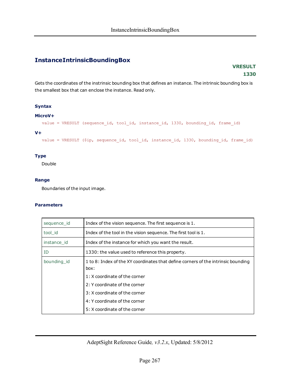 Instanceintrinsicboundingbox | Adept AdeptSight Reference Guide User Manual | Page 267 / 579