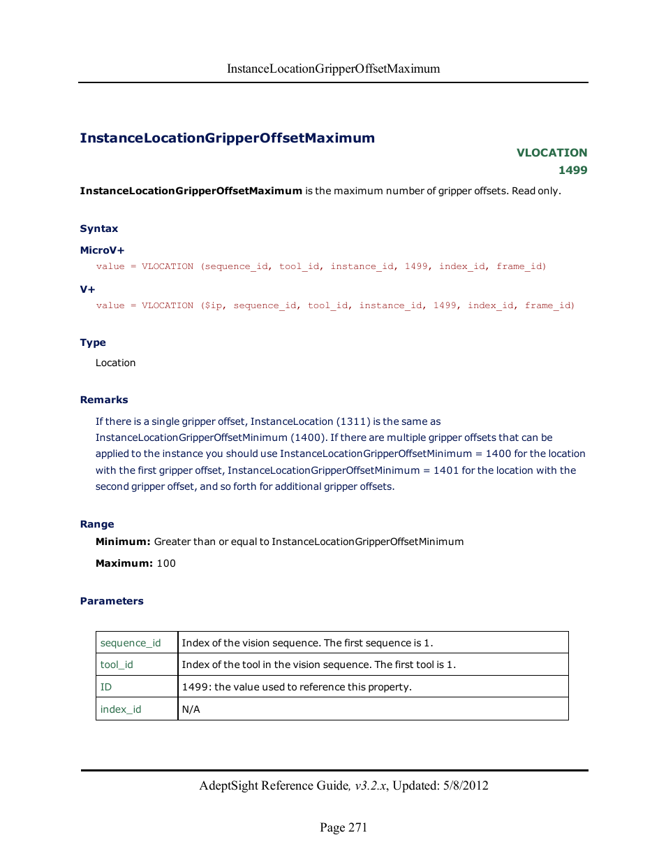 Instancelocationgripperoffsetmaximum | Adept AdeptSight Reference Guide User Manual | Page 271 / 579