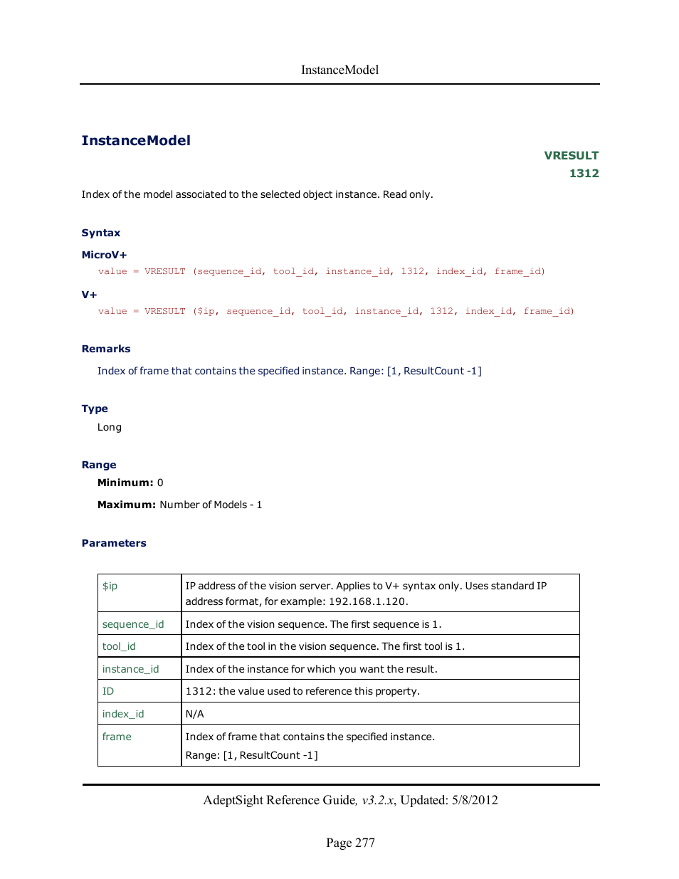 Instancemodel | Adept AdeptSight Reference Guide User Manual | Page 277 / 579