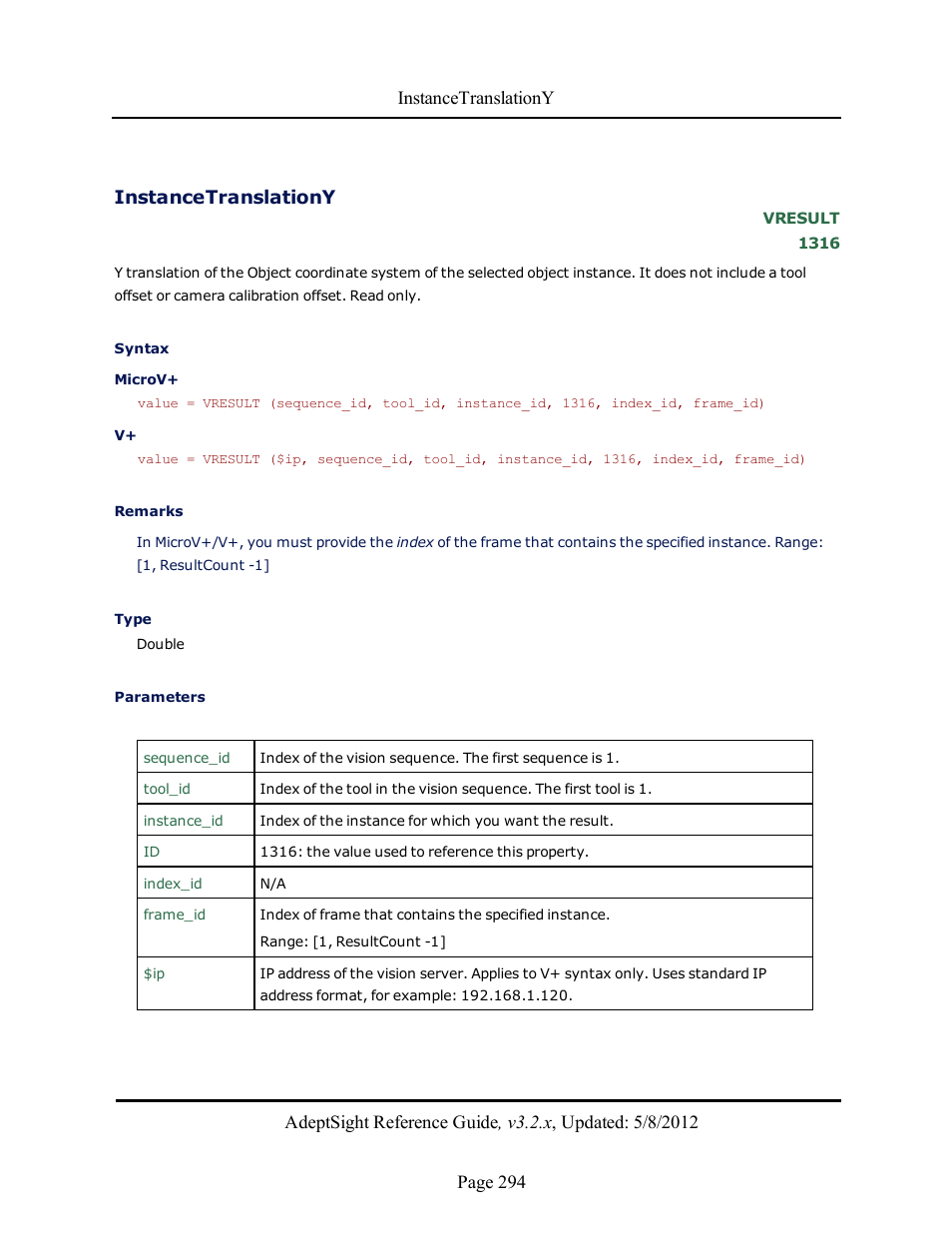 Instancetranslationy | Adept AdeptSight Reference Guide User Manual | Page 294 / 579