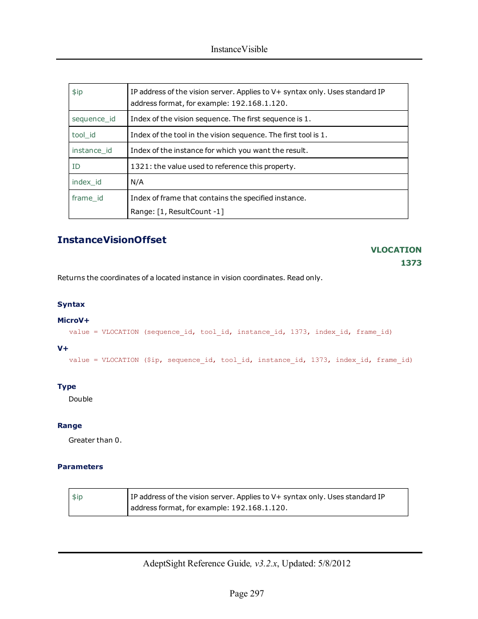 Instancevisionoffset | Adept AdeptSight Reference Guide User Manual | Page 297 / 579