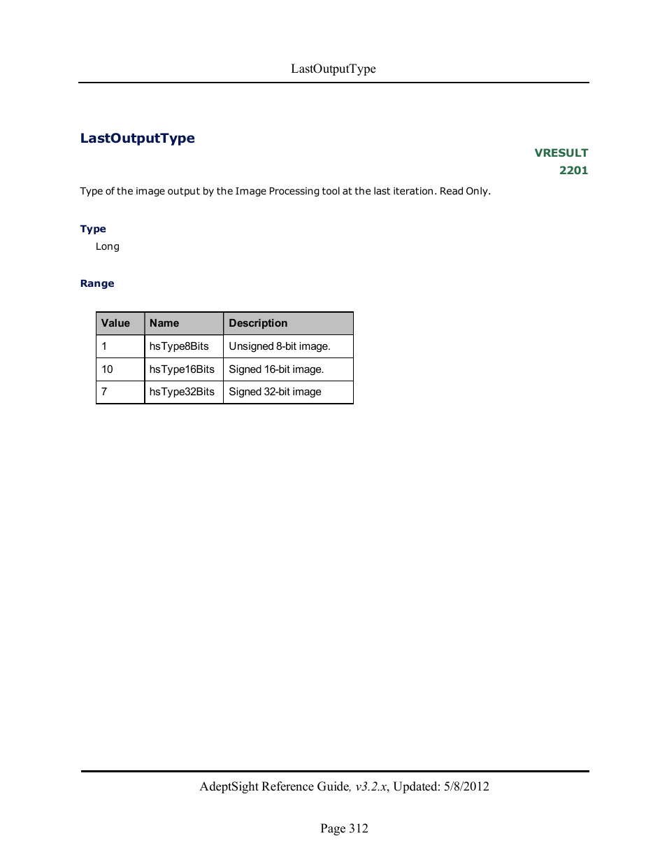 Lastoutputtype | Adept AdeptSight Reference Guide User Manual | Page 312 / 579