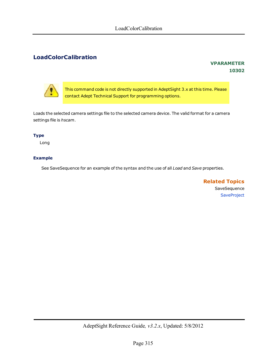 Loadcolorcalibration | Adept AdeptSight Reference Guide User Manual | Page 315 / 579