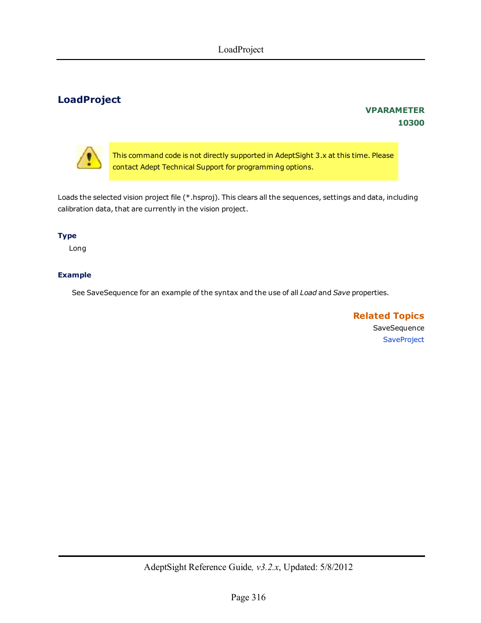 Loadproject | Adept AdeptSight Reference Guide User Manual | Page 316 / 579