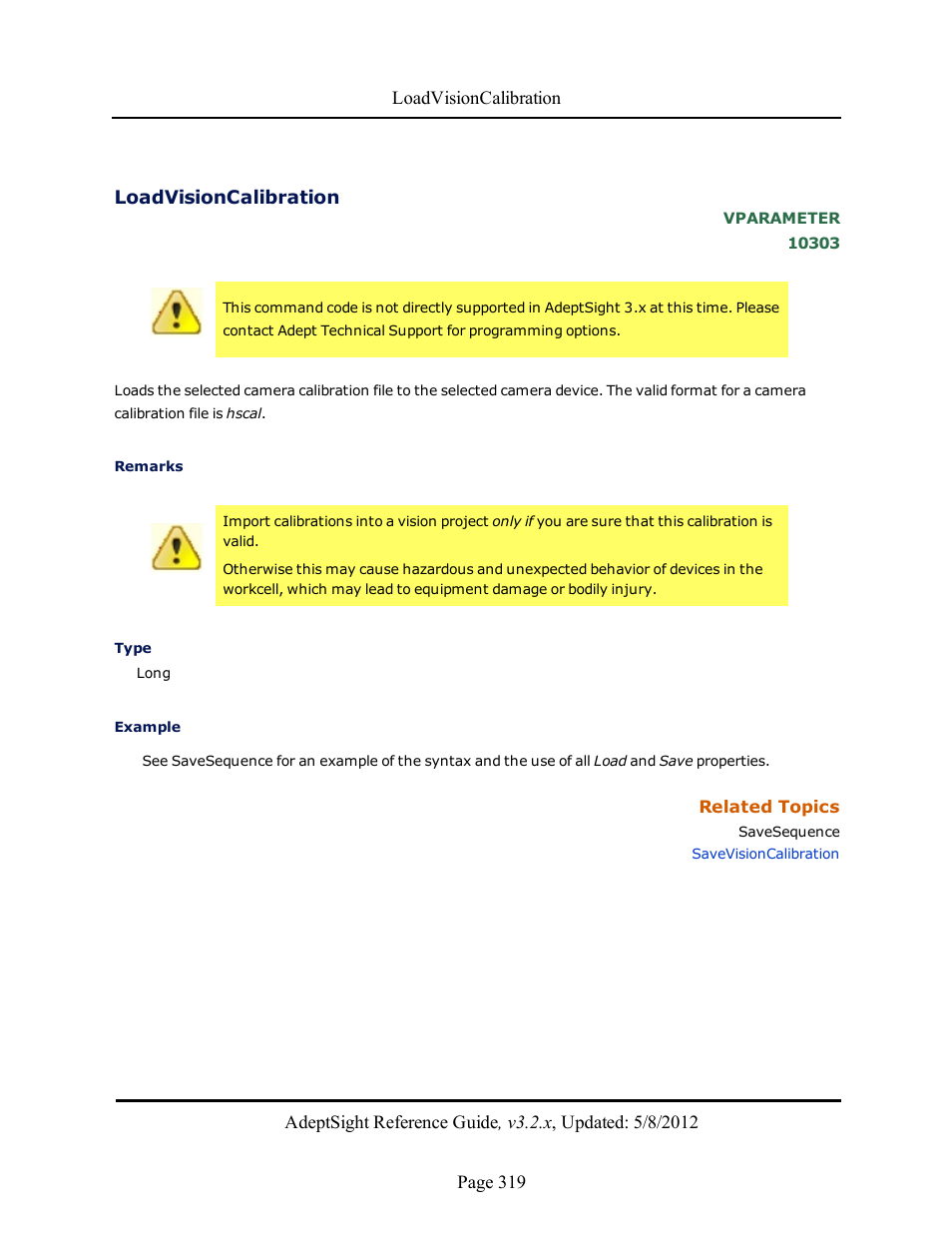 Loadvisioncalibration | Adept AdeptSight Reference Guide User Manual | Page 319 / 579