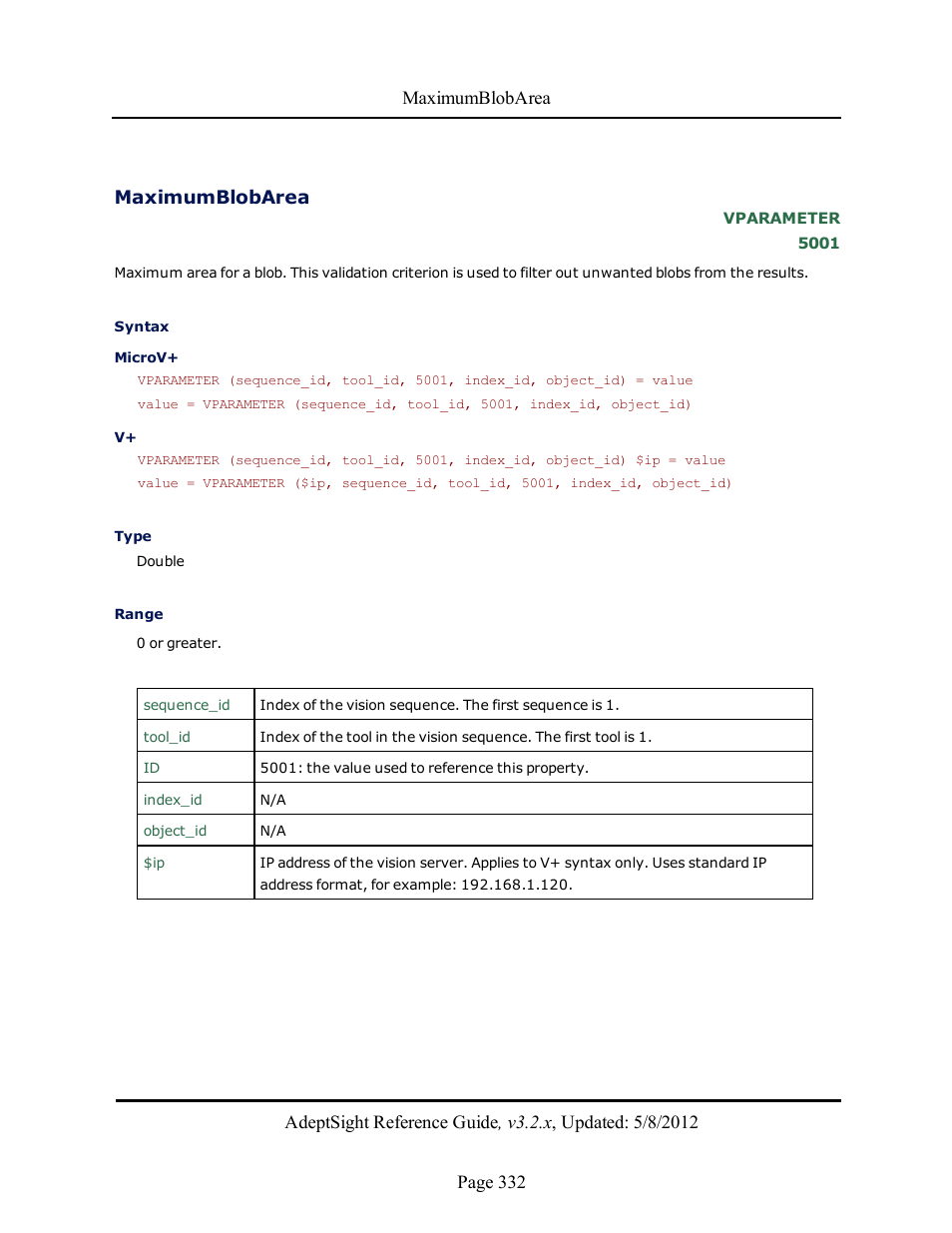 Maximumblobarea | Adept AdeptSight Reference Guide User Manual | Page 332 / 579