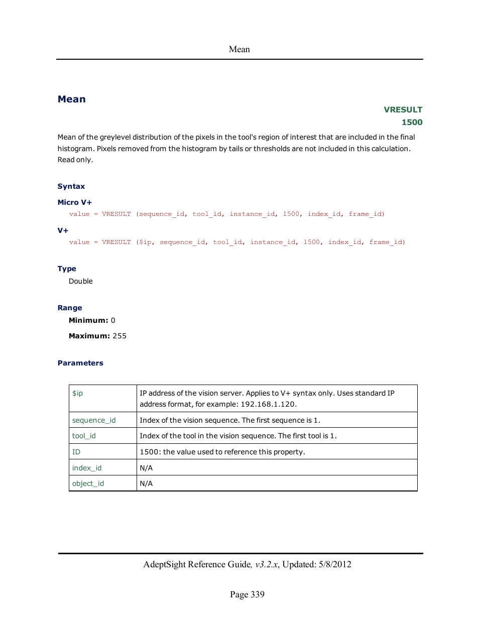 Mean | Adept AdeptSight Reference Guide User Manual | Page 339 / 579